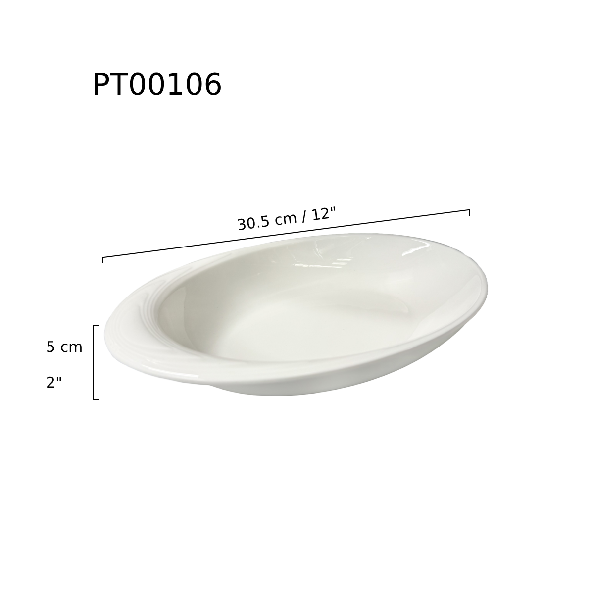 12" Porcelain Oval Bowl- Ceramic, White (PT00106)