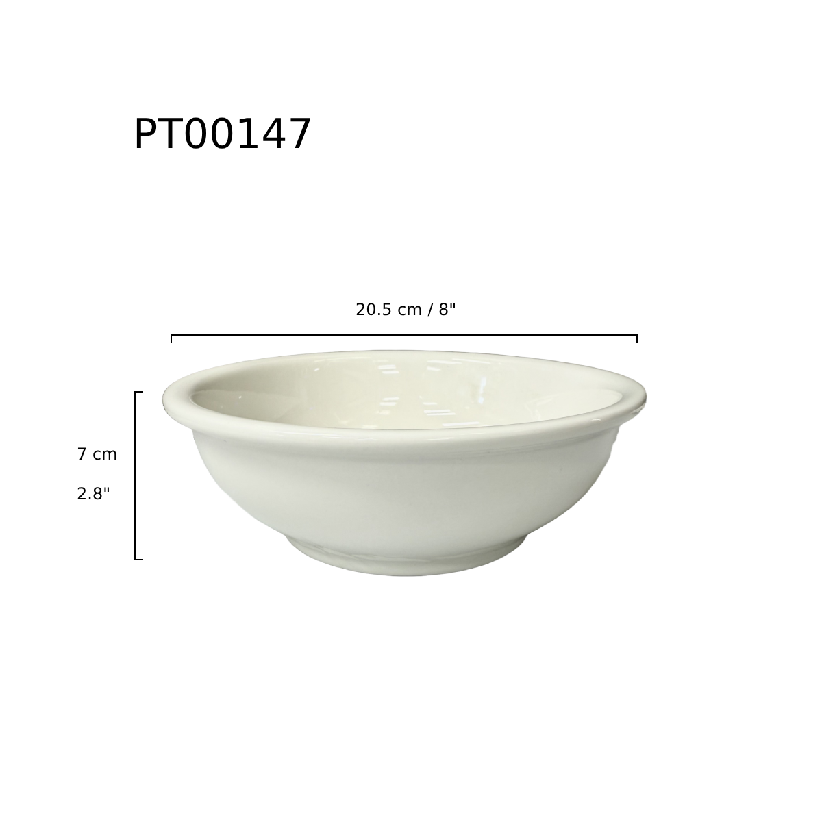 Chefco, 8.5" White Round Soup Bowl - Ceramic, White (PT00147) - Chefcoca