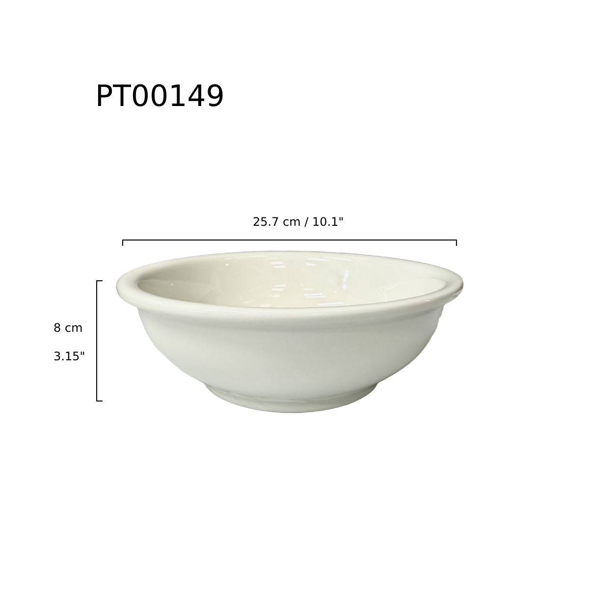 10" White Round Soup Bowl - Ceramic, White (PT00149)
