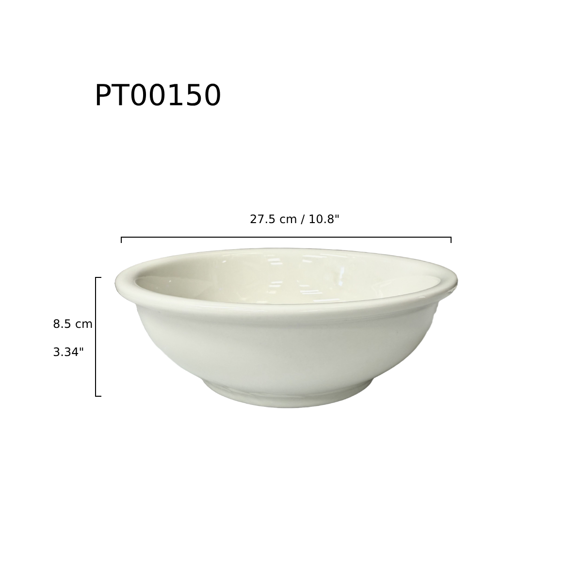11" White Round Soup Bowl - Ceramic, White (PT00150)