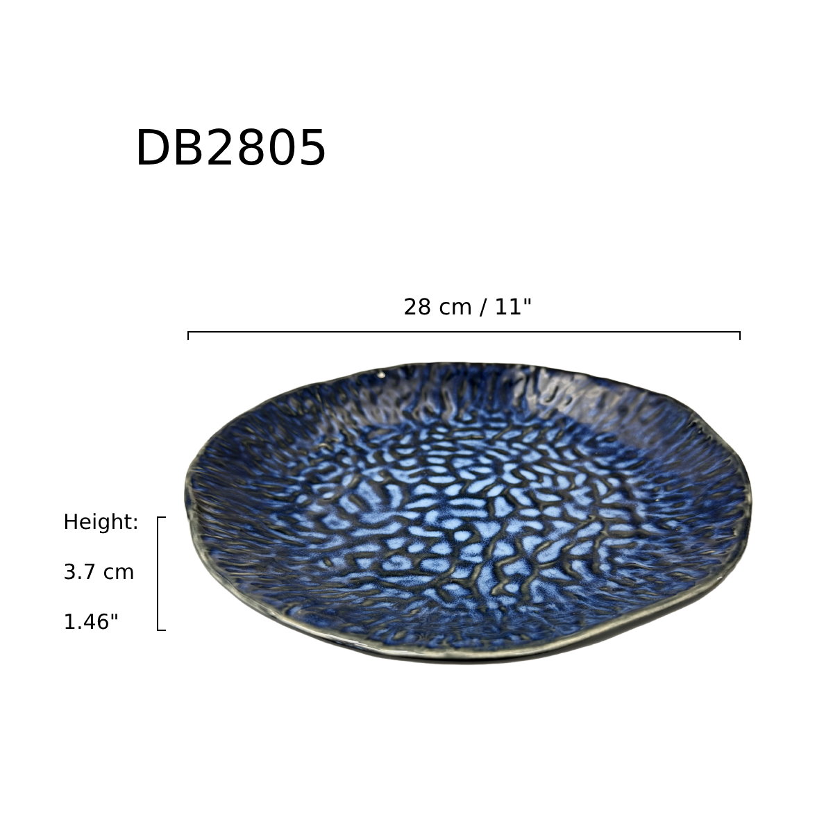 Chefco, 11" Dia Ceramic Cat's Eye Blue Embossed round Plate (DB2805) - Chefcoca