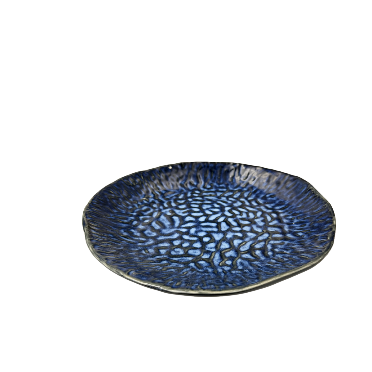 Chefco, 11" Dia Ceramic Cat's Eye Blue Embossed round Plate (DB2805) - Chefcoca