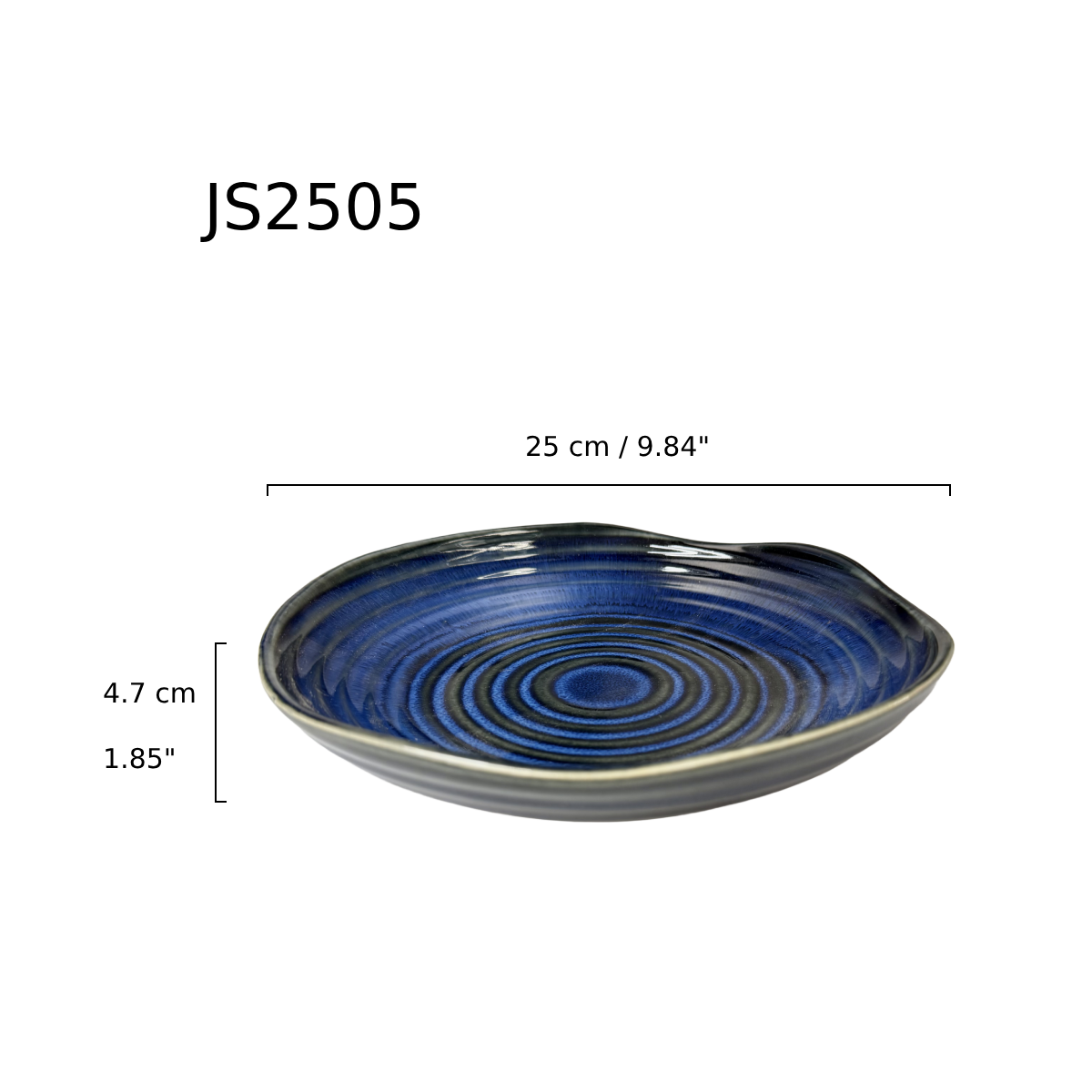 Chefco, 9 5/8" Dia Ceramic Cat's Eye Blue Lotus-mouthed Round Plate (JS2505) - Chefcoca