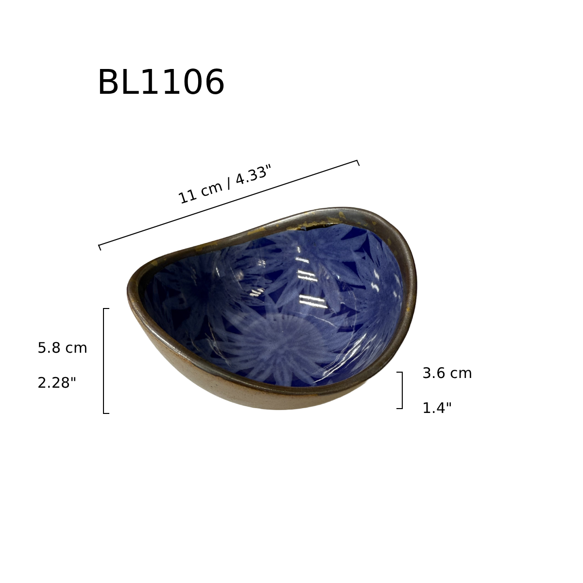 Chefco, 4.5" Dia Ceramic Blue Ingot Bowl with Sakura & Golden Flake Pattern (BL1106) - Chefcoca