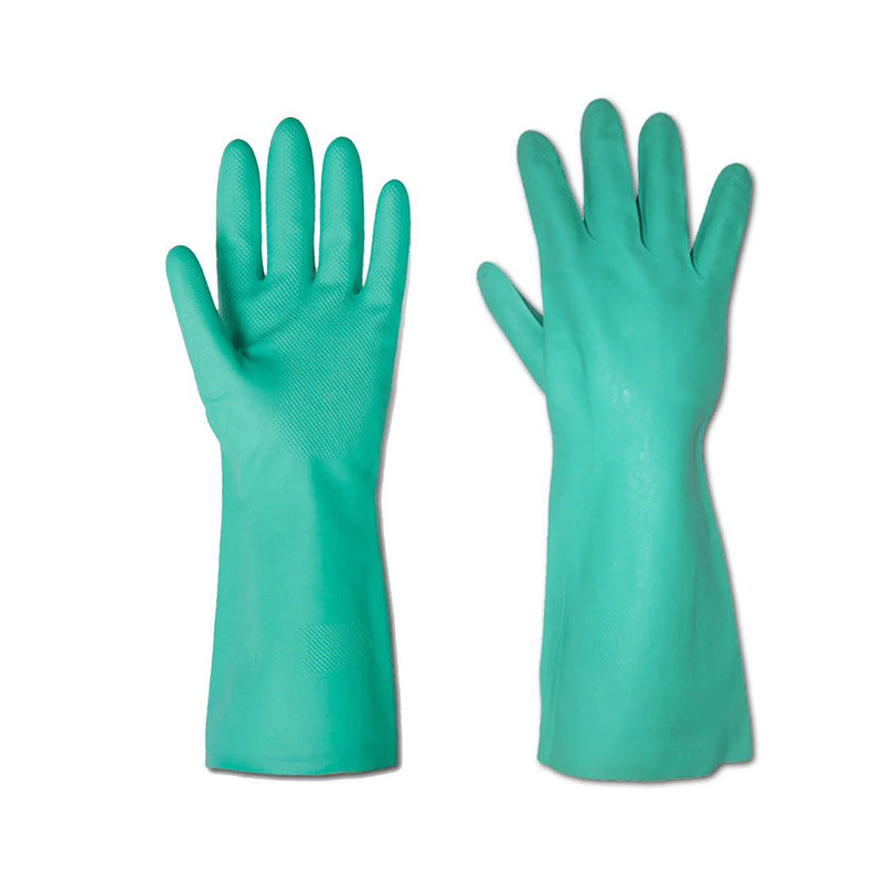 Chemical Resistant Nitrile Gloves,  Solvent and Pesticide Resistant, Reusable, Green (12 pairs)
