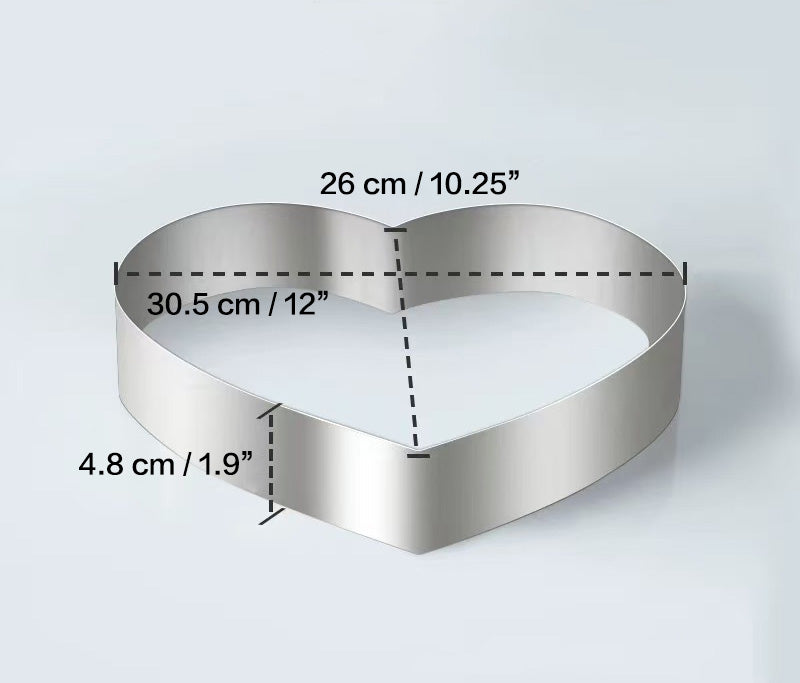 Chefco, 12" Cake Mold Rings, Stainless Steel Heart shape Cake Pastry Ring Mousse Cake Mould 2 Inch High (9857)