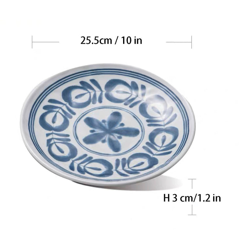 10" Melamine Round Plate with Blue Vine Pattern, Modem Blue Series (13807-10BV)