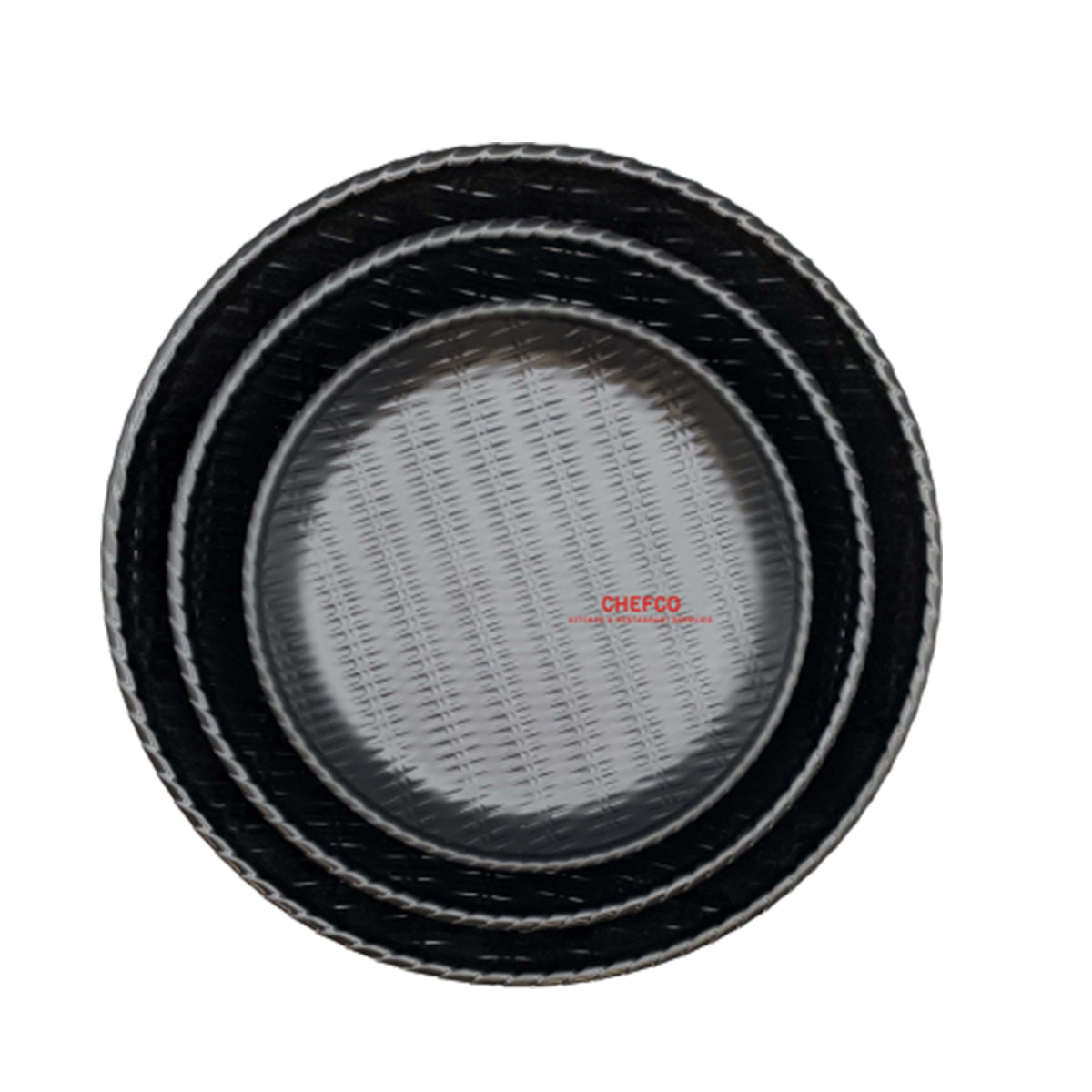CHEFCO, 13810-12B, 12" Dia Black Round Melamine Rattan Style Deep Plate - Chefcoca