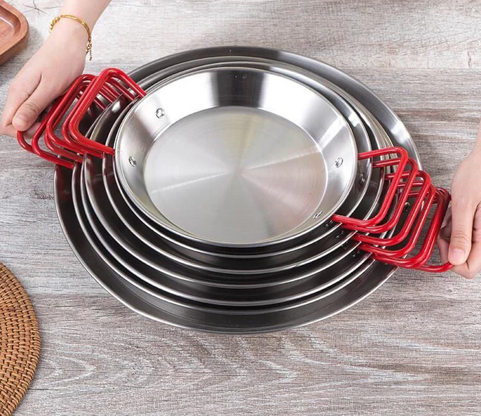 CHEFCO,SPP-24S, 9.8" /25cm  Dia Paella Pan with Polished Stainless Steel with Red Handle - Chefcoca