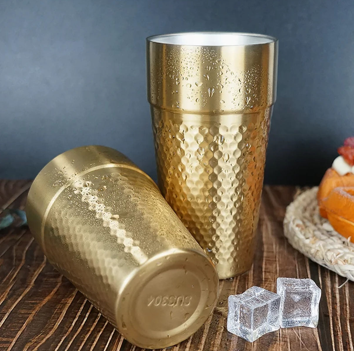 304 Stainless Steel stackable golden double wall cup