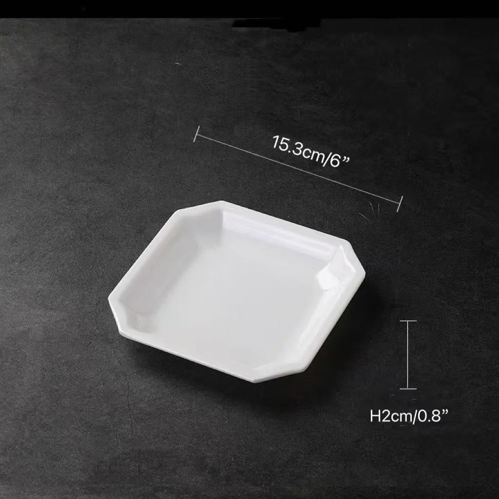 CHEFCO, 21102，6" Square Ceramic White plate with cutting angle - Chefcoca