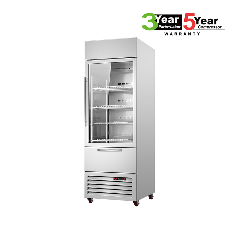 Sub-Equip, C-27RG-1D 27" Glass Single Door Reach-In Refrigerator With Drawer