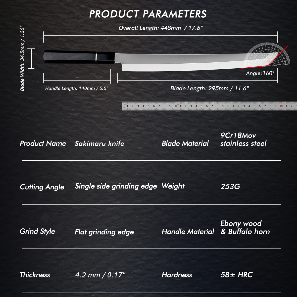 Sub-equip, 300mm Japanese Yanagi Knife, (SS-05B)