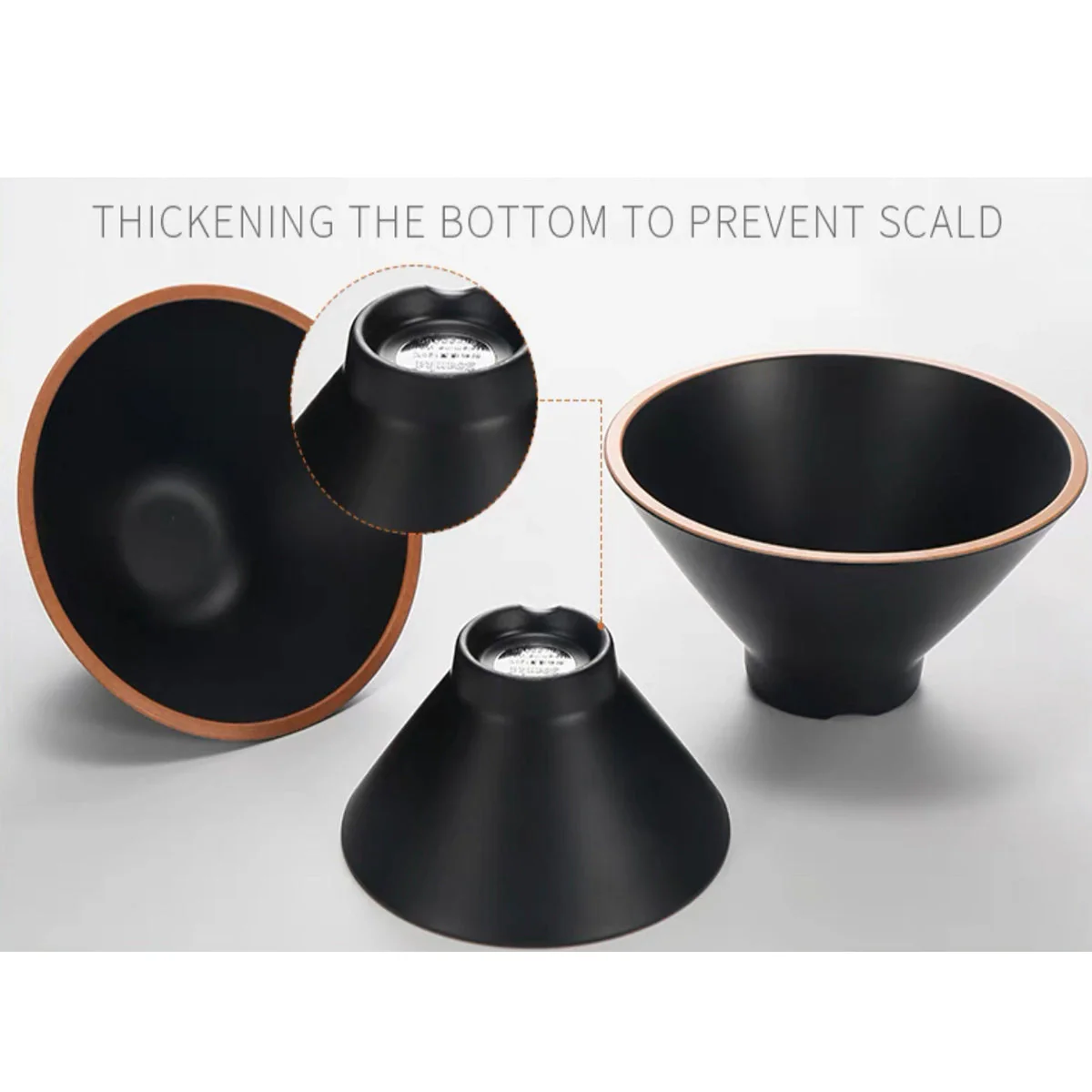 CHEFCO, DAA120-070, 7" Black and Orange Colour Block Ramen Melamine Bowl - Chefcoca