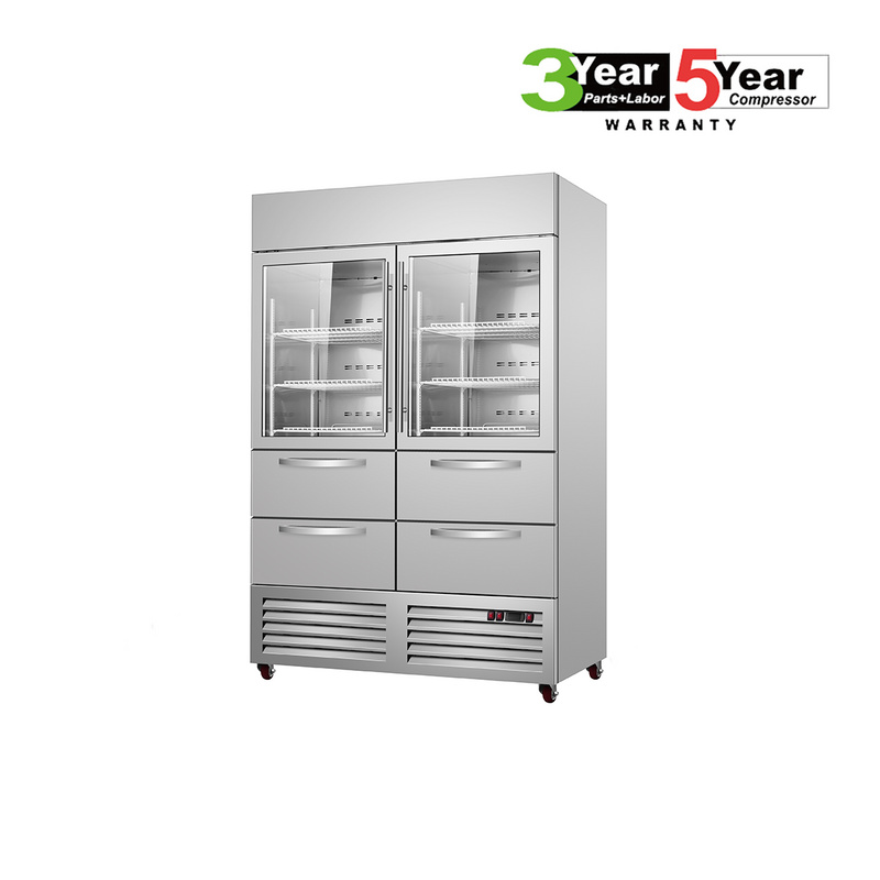 Sub-Equip, C-54FG-4D 54" Glass Double Door Reach-In Freezer With Four Drawer