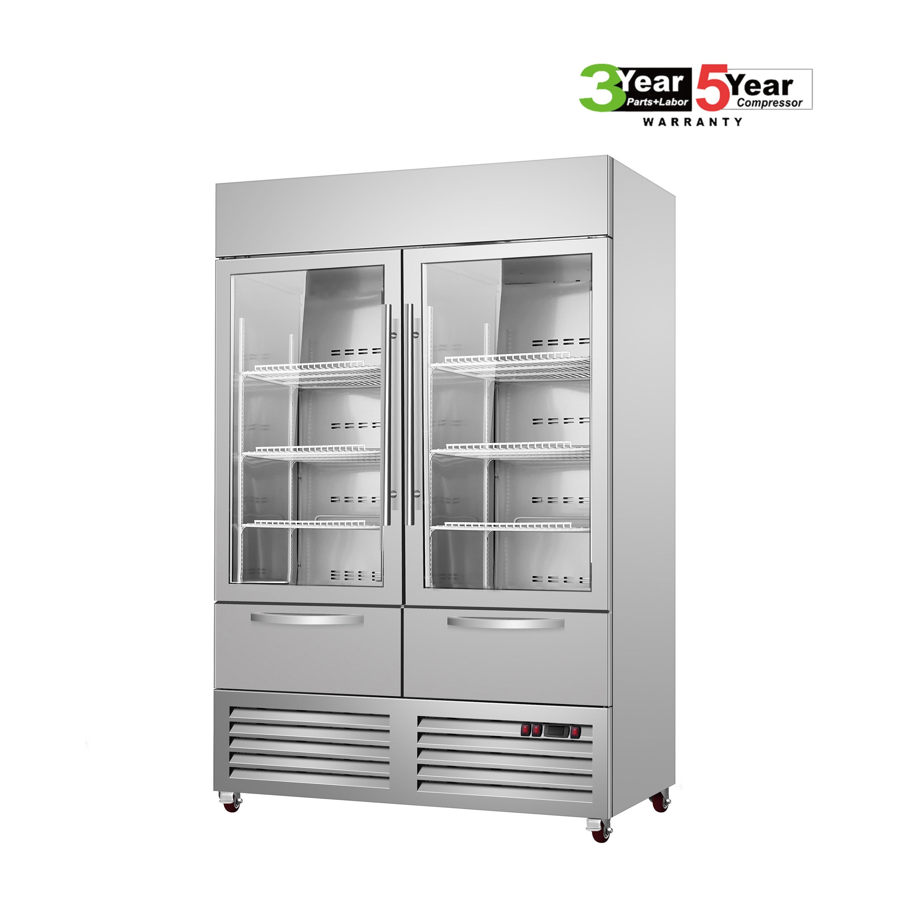 Sub-Equip, C-54FG-2D 54" Glass Double Door Reach-In Freezer With Two Drawer