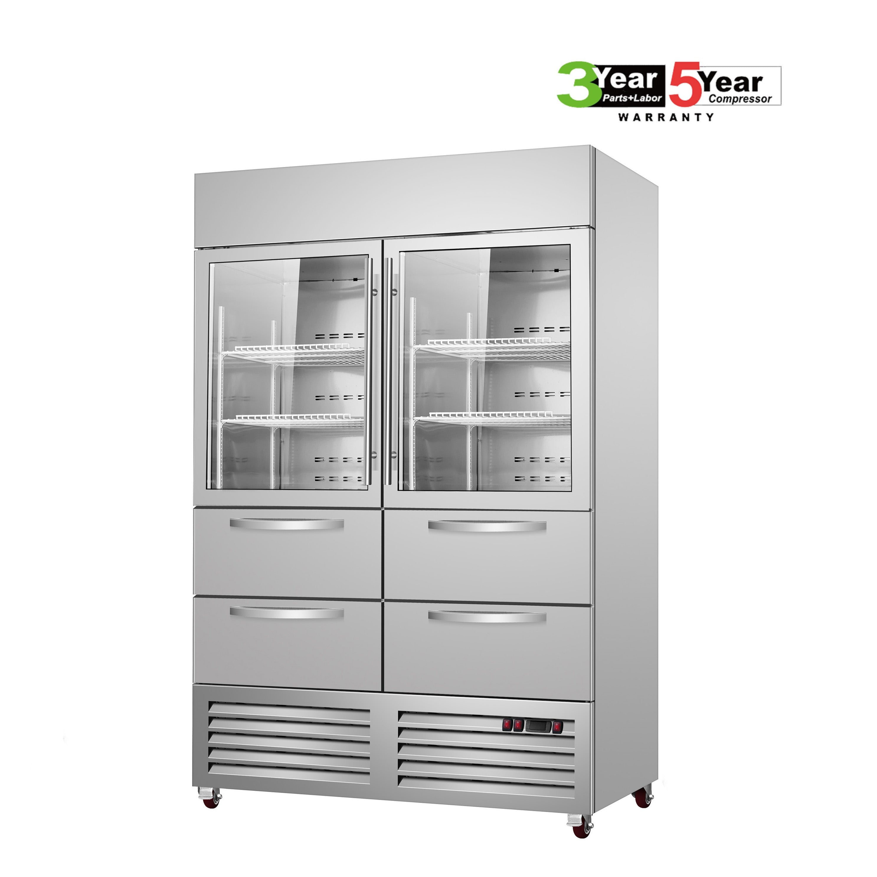 Sub-Equip, C-48FG-4D 48" Glass Double Door Reach-In Freezer With Four Drawer