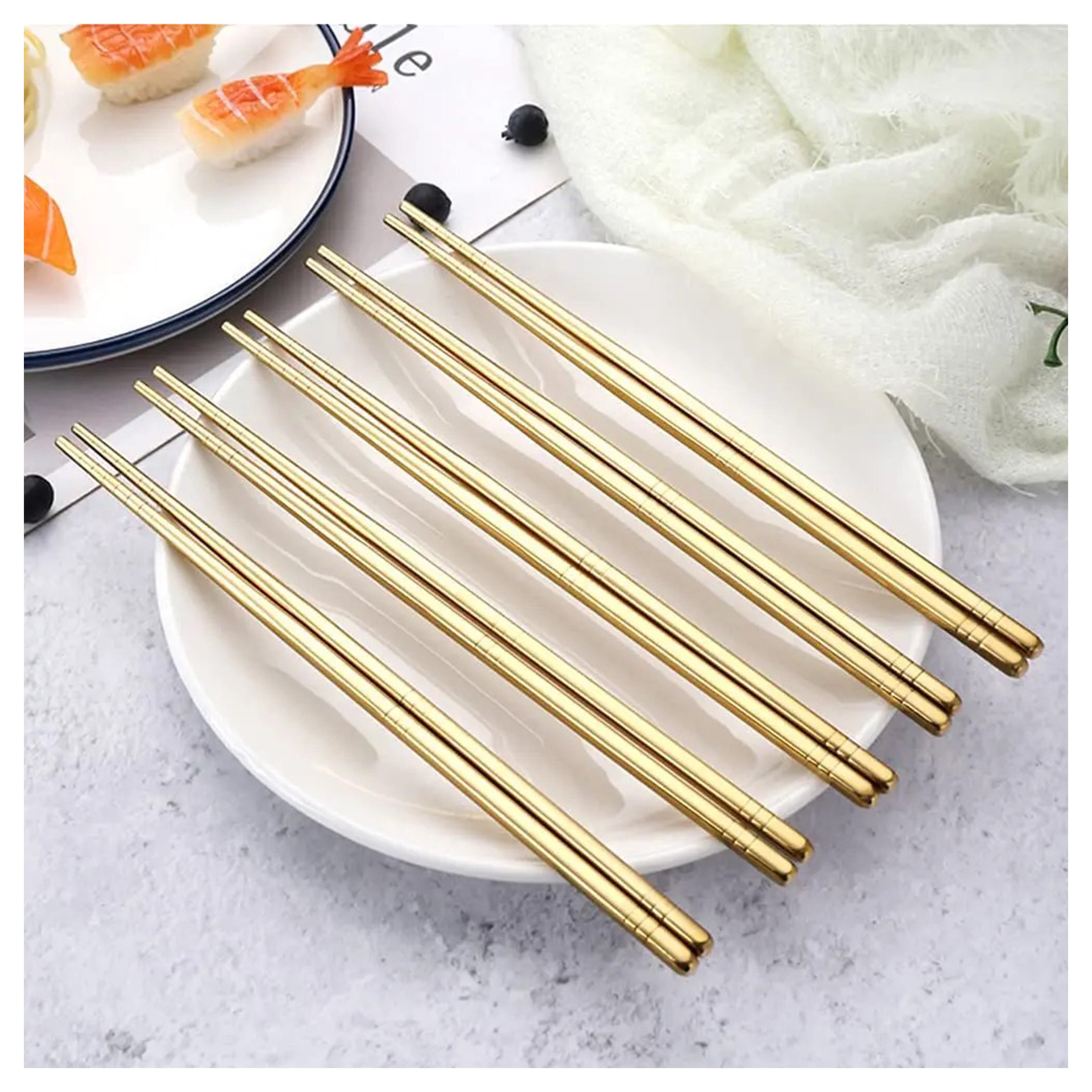 9" 304 Stainless steel Chopsticks-10 Pairs (Gold)