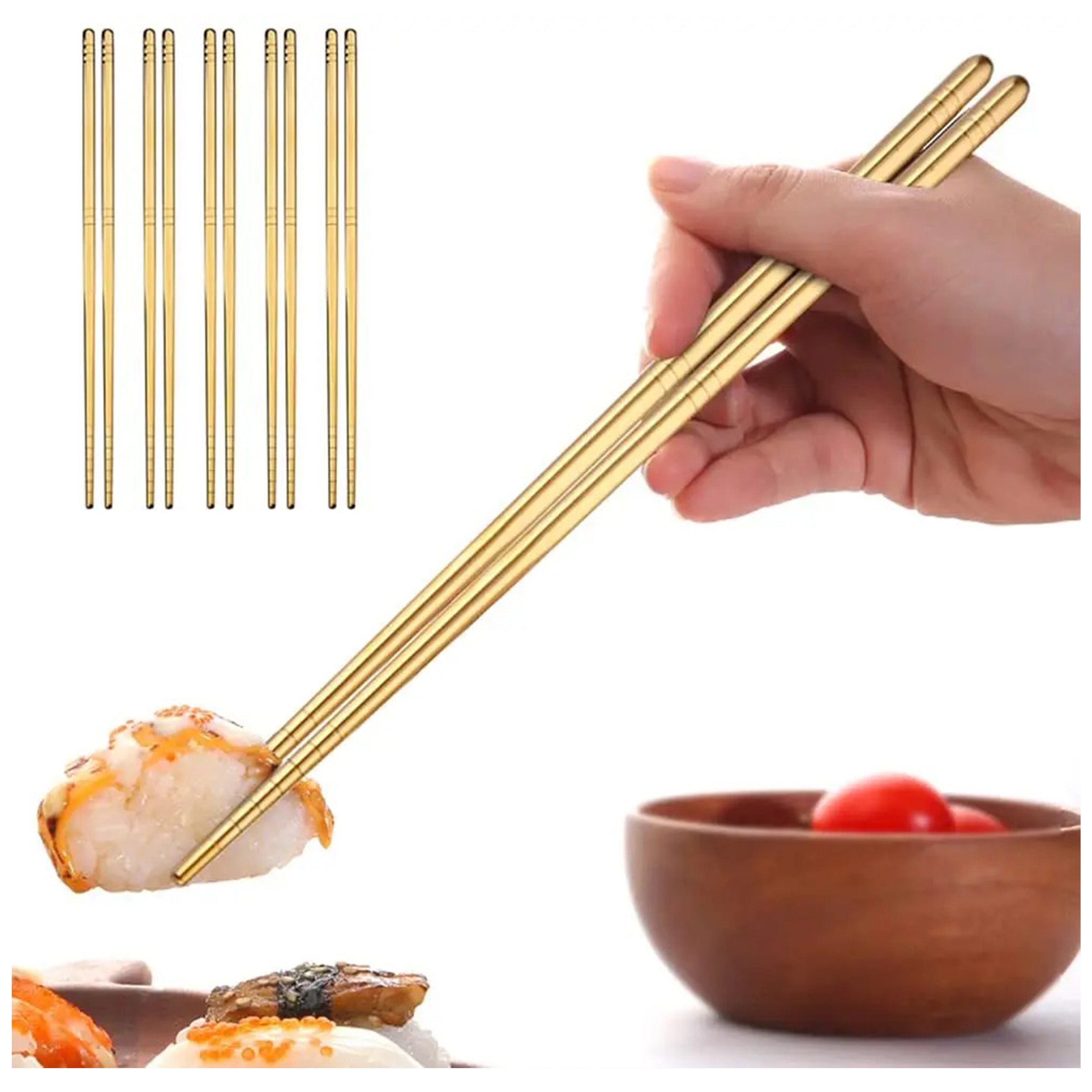 9" 304 Stainless steel Chopsticks-10 Pairs (Gold)