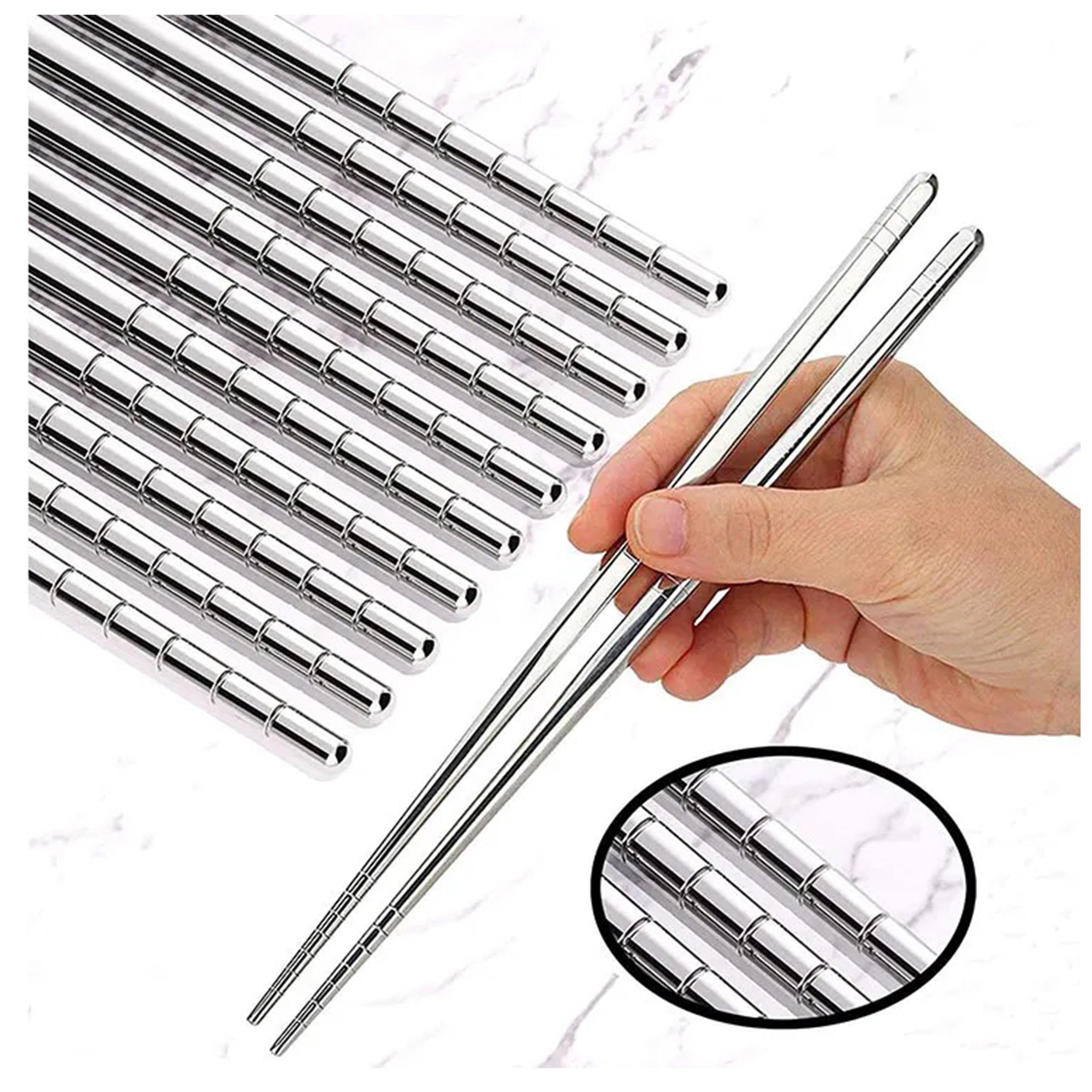 9" 304 Stainless steel Chopsticks-10 Pairs (Silver)