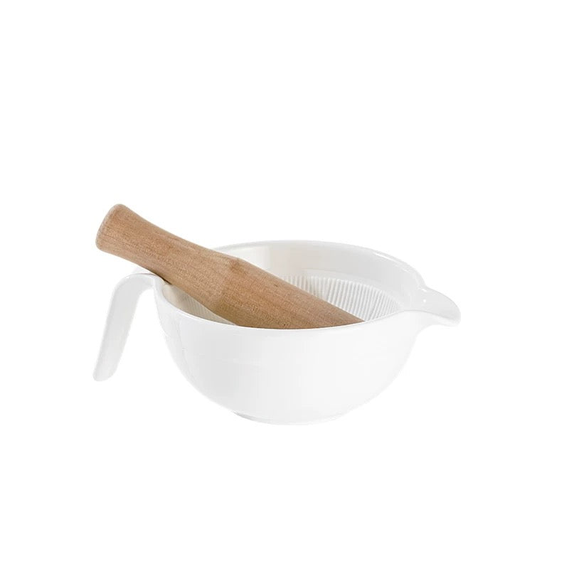 Ceramic Ginger and Garlic grinding Bowl with Handle, 4 7/8" Dia