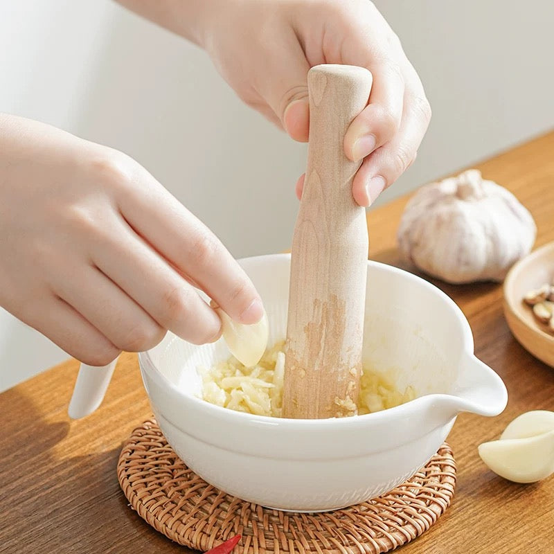 Ceramic Ginger and Garlic grinding Bowl with Handle, 4 7/8" Dia