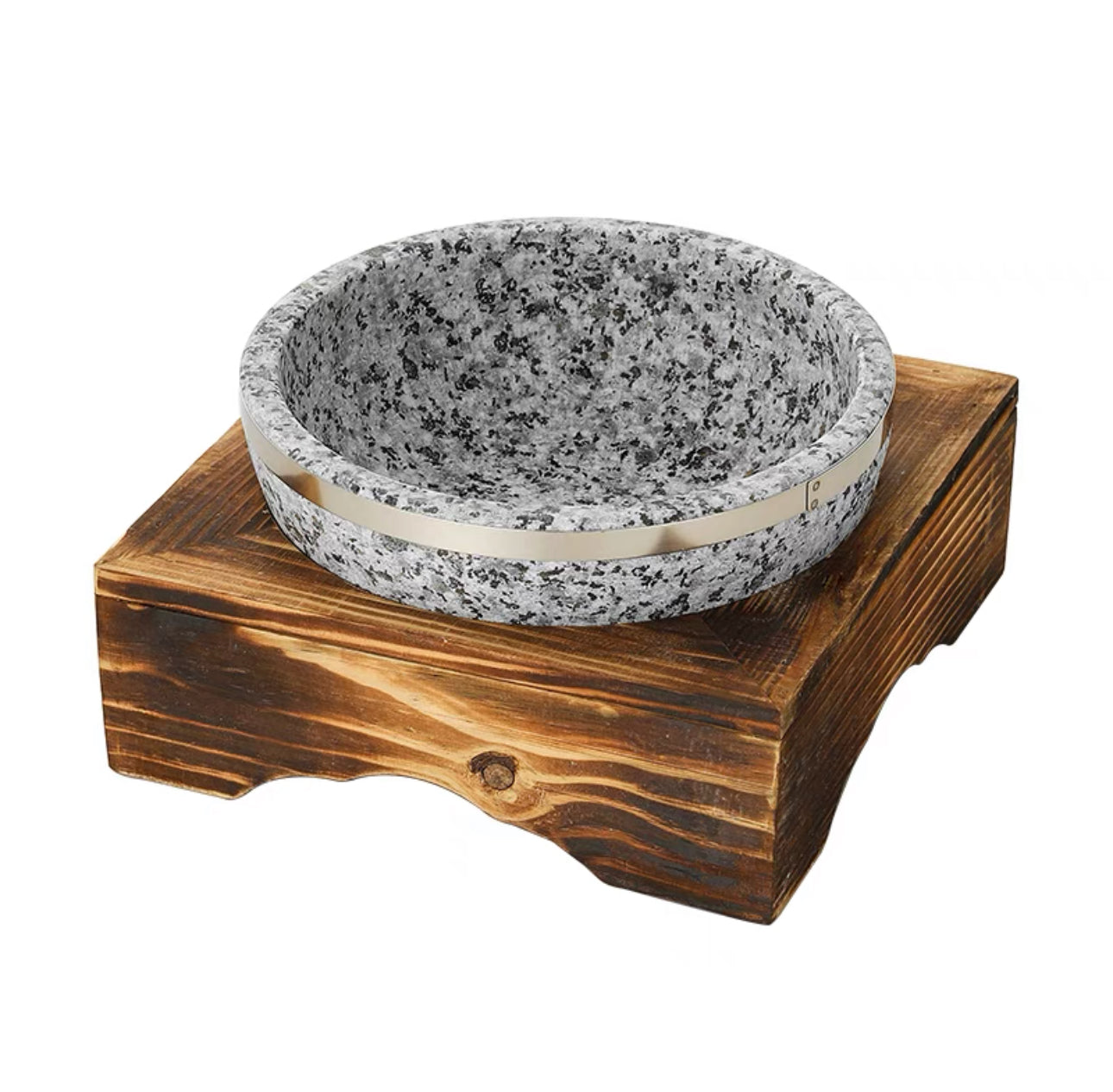 Bibimbap Stone bowl with wooden base, natural stone cooking soup bowl