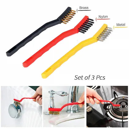 6" Wire brush sets for cleaning- Brass, nylon, stainless steel bristles