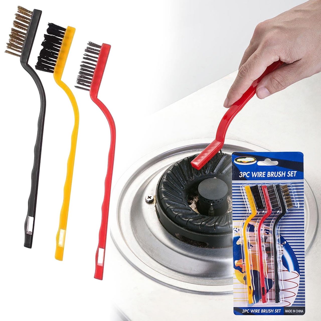 6" Wire brush sets for cleaning- Brass, nylon, stainless steel bristles