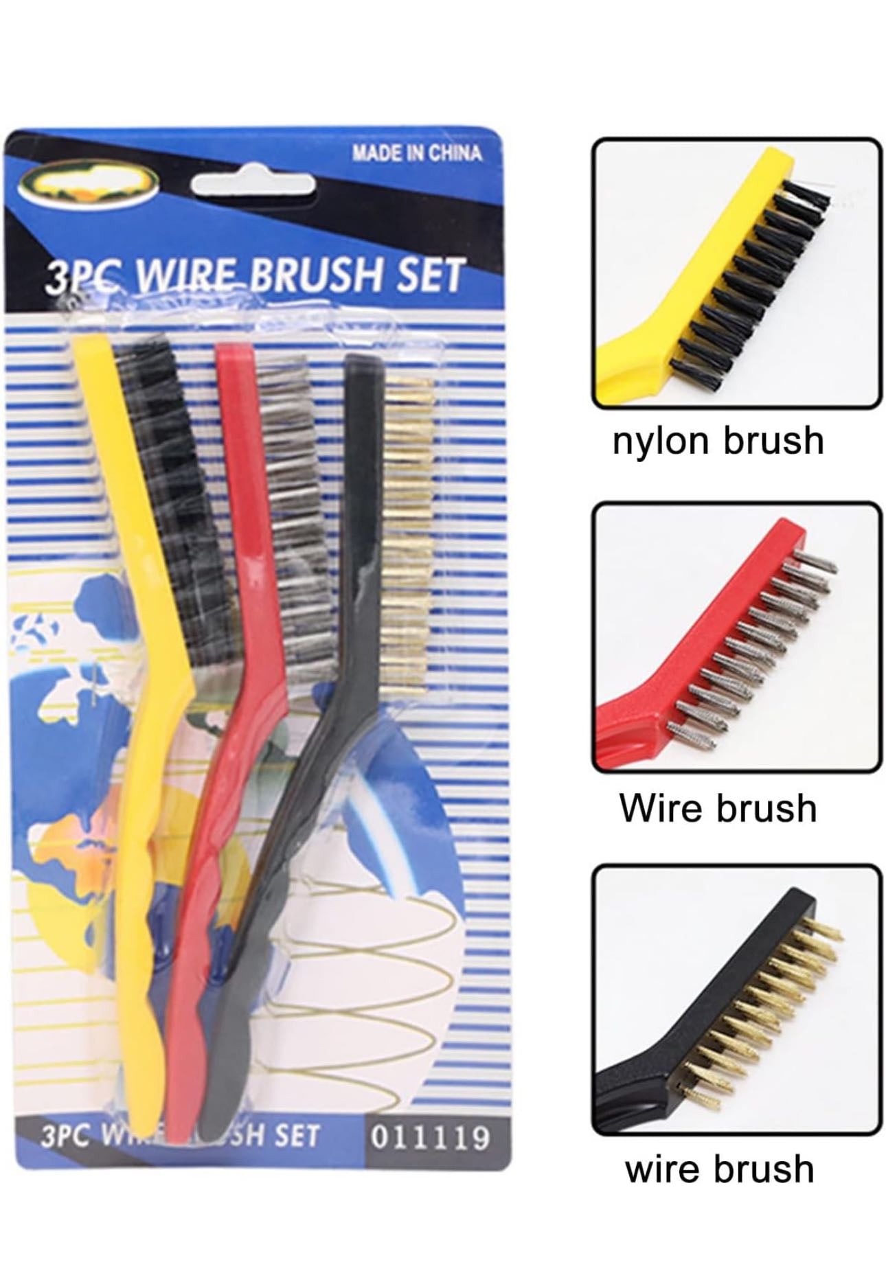 8" Wire brush sets for cleaning- Brass, nylon, stainless steel bristles