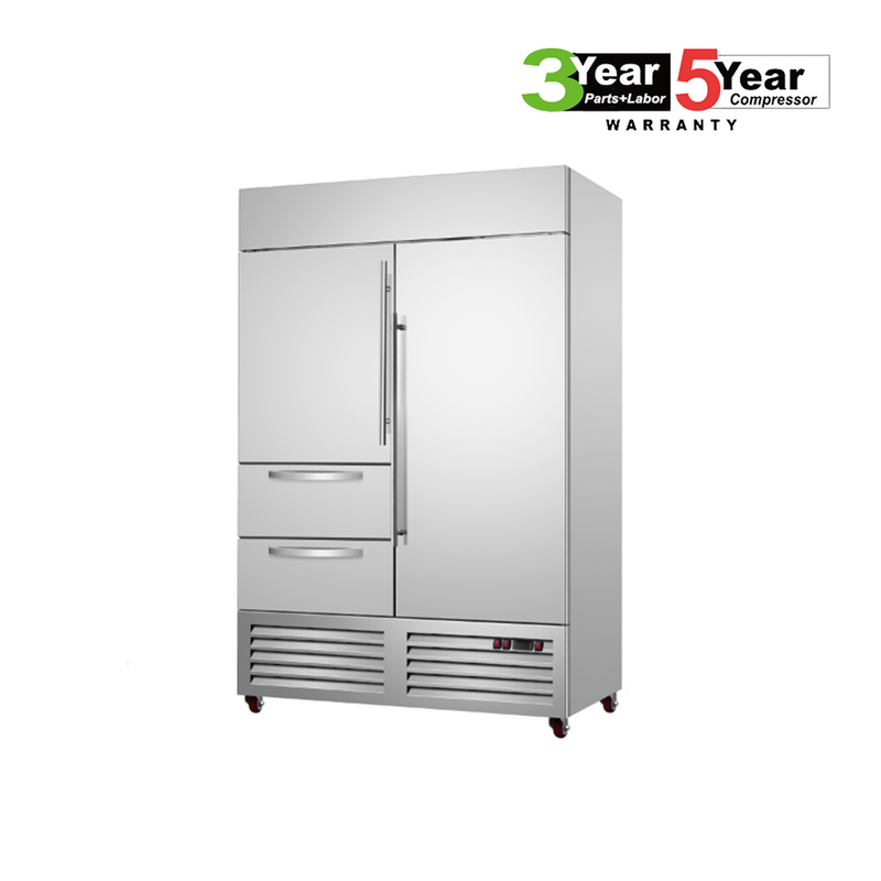 Sub-Equip, C-35BR-2LD 39"Solid Double Door Reach-in Cooler With Two Left Drawers