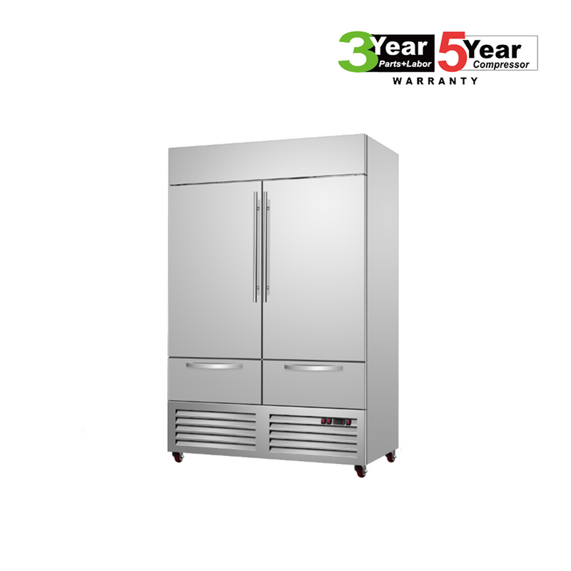 Sub-Equip, C-48BR-2UD 48"Solid Double Door Reach-in Cooler With Two Under Drawers