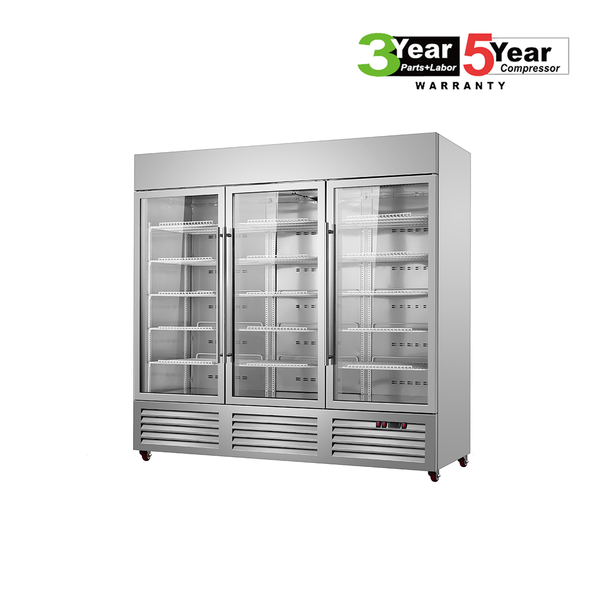 Sub-Equip, C-81RG 81" Glass Triple Door Reach-In Refrigerator