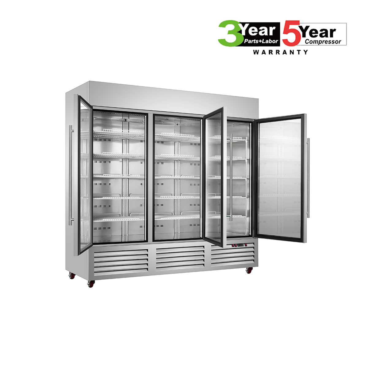 Sub-Equip, C-81RG 81" Glass Triple Door Reach-In Refrigerator