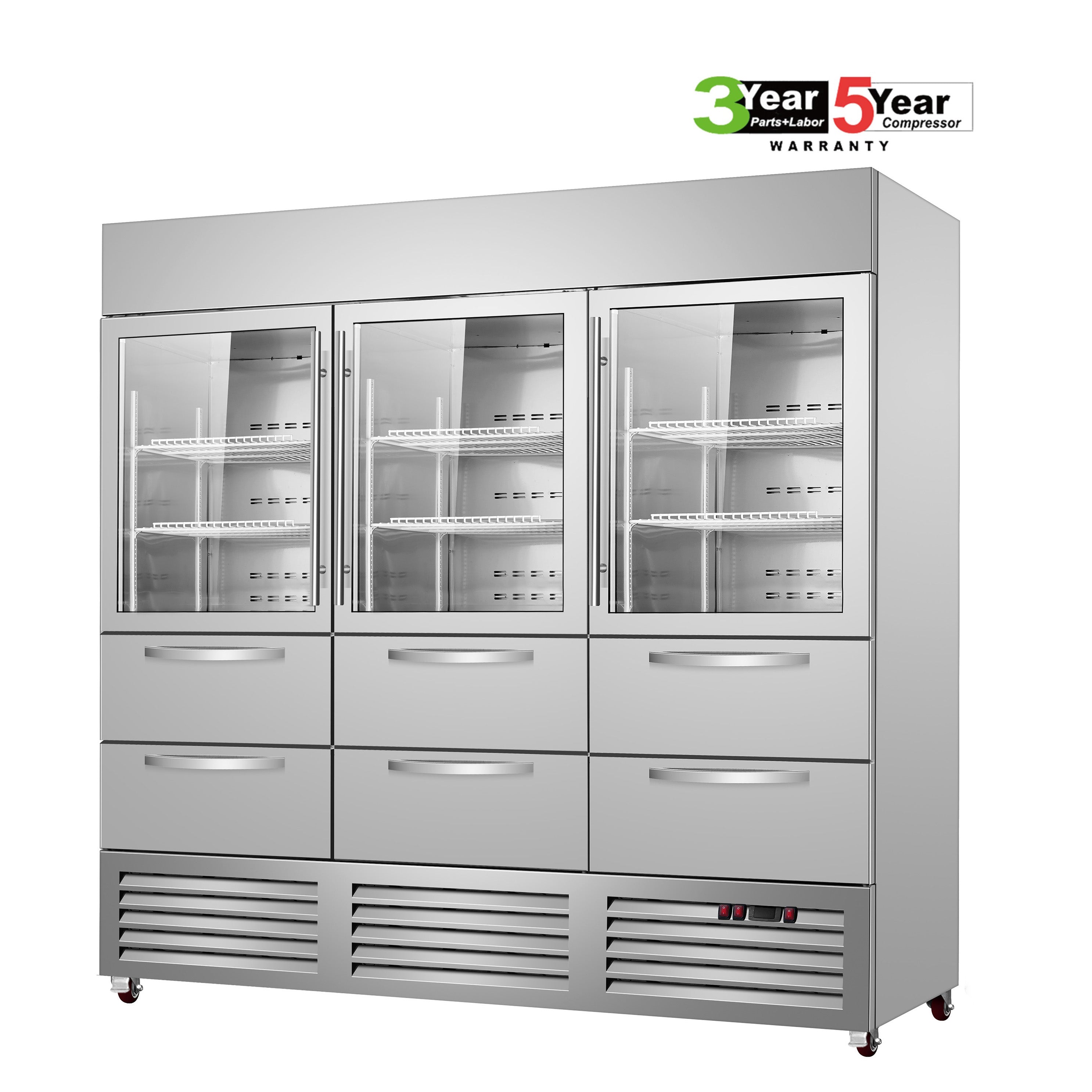 Sub-Equip, C-81FG-6D 81" Glass Triple Door Reach-In Freezer With Six Drawer