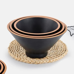 CHEFCO, DAA120-070, 7" Black and Orange Colour Block Ramen Melamine Bowl - Chefcoca