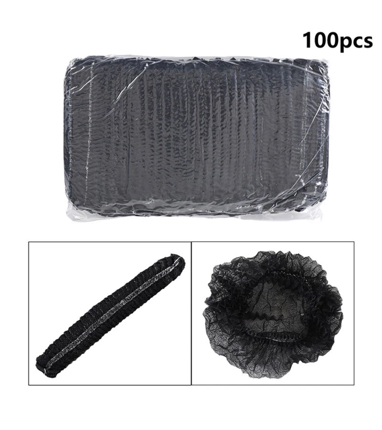 100 Pack, Disposable Nonwoven Bouffant Caps Hair Net for Hospital Salon Spa Catering and Dust-free Workspace, Black