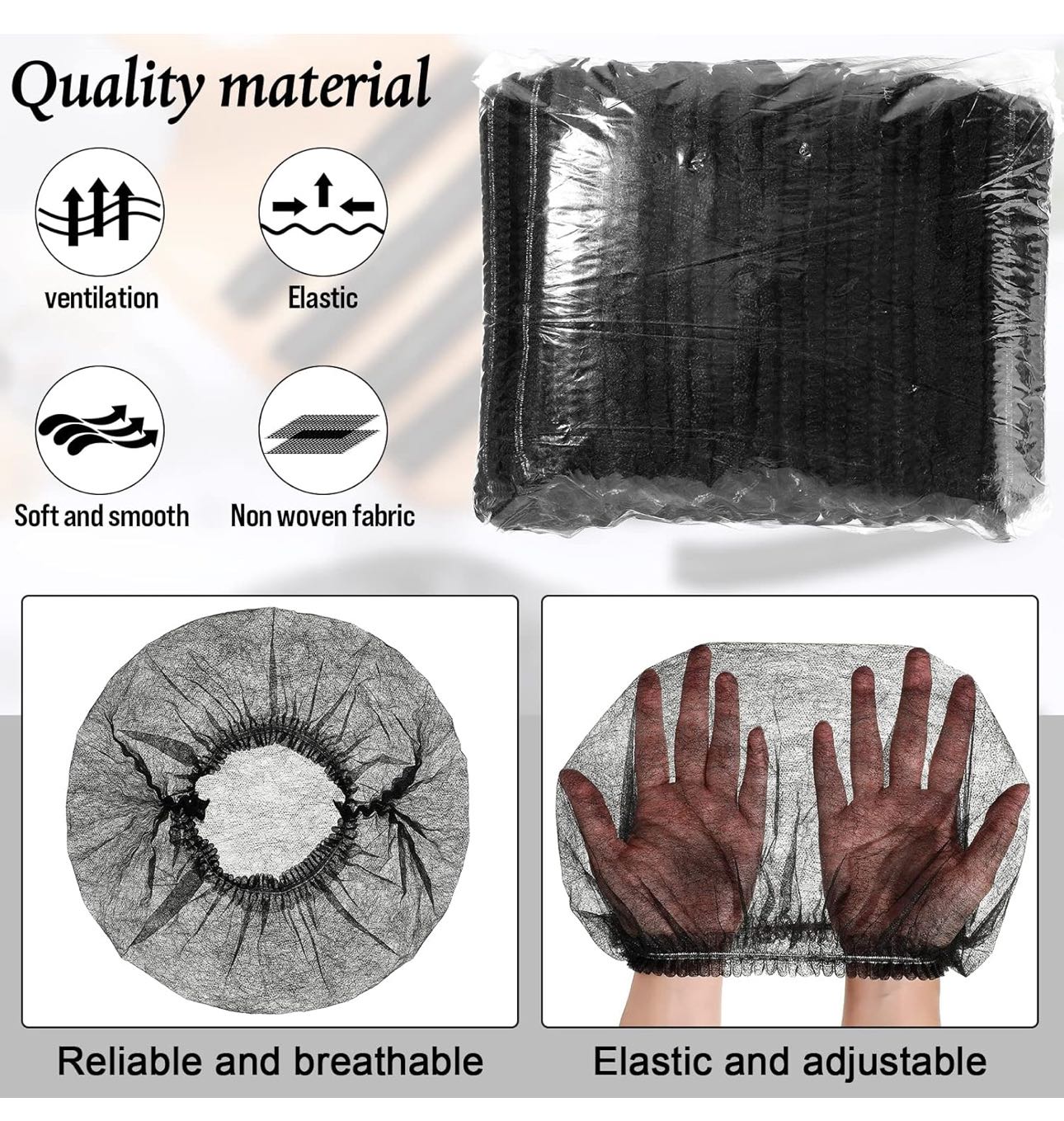 100 Pack, Disposable Nonwoven Bouffant Caps Hair Net for Hospital Salon Spa Catering and Dust-free Workspace, Black