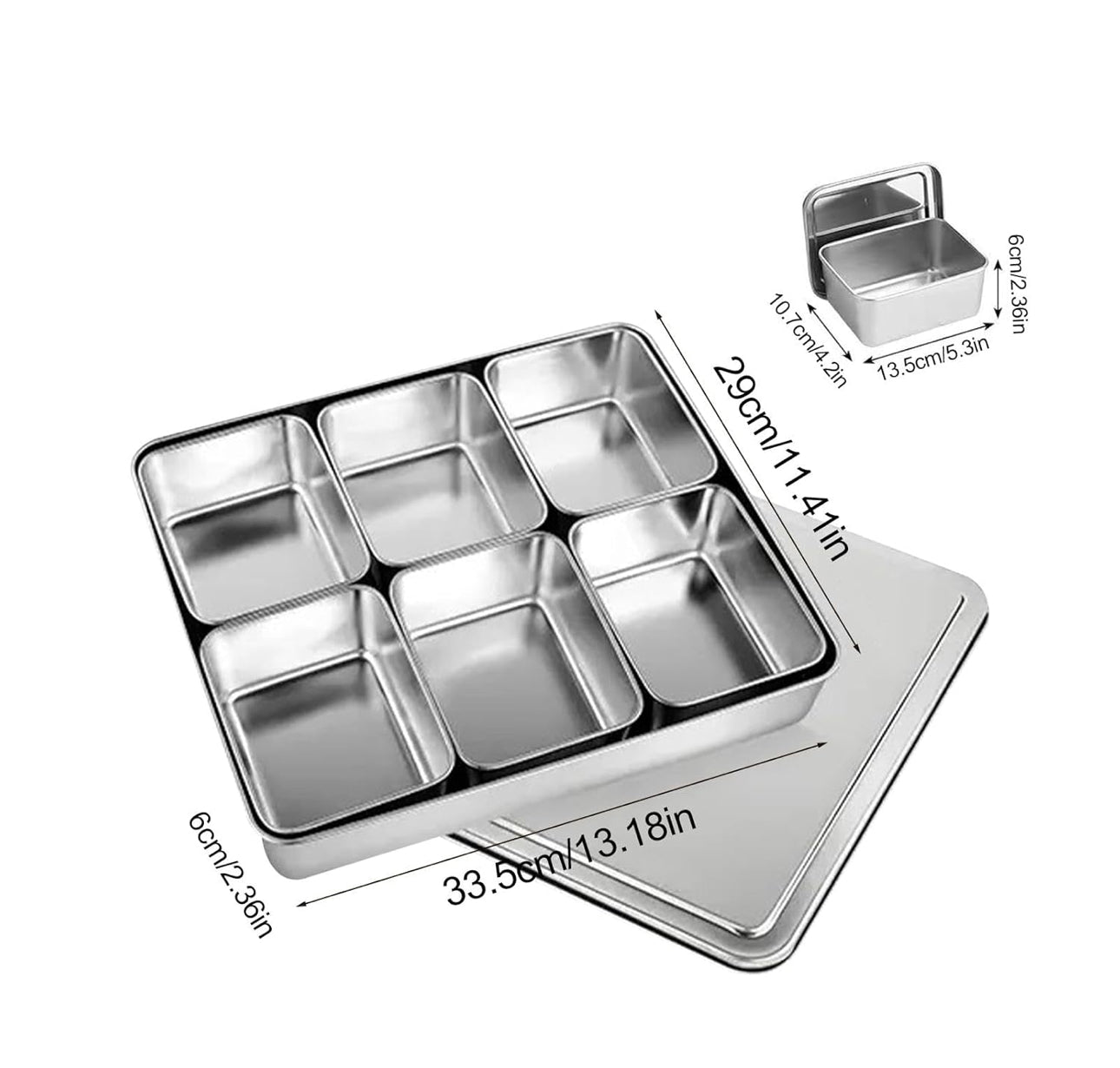 Stainless Steel Sauce/Condiment Box with Rectangular Containers (SBX-6)