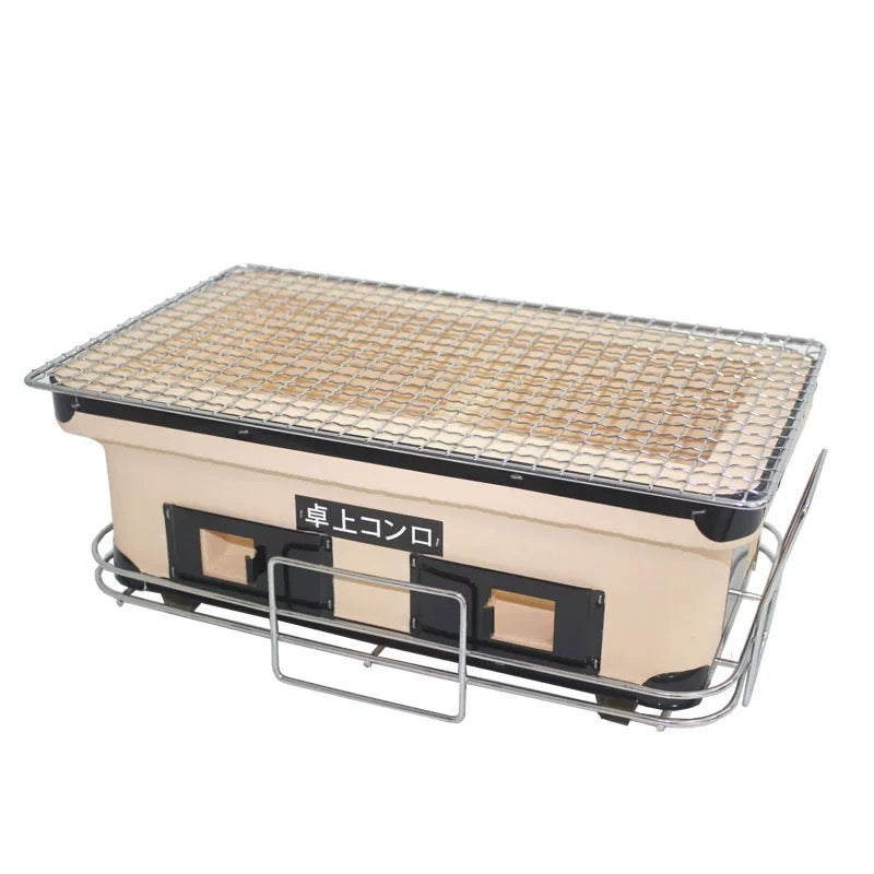 Rectangular Japanese Ceramic Clay Charcoal Grill, Mini Grill Stove with Charcoal Grate and Stand for Indoor and outdoor - Chefcoca