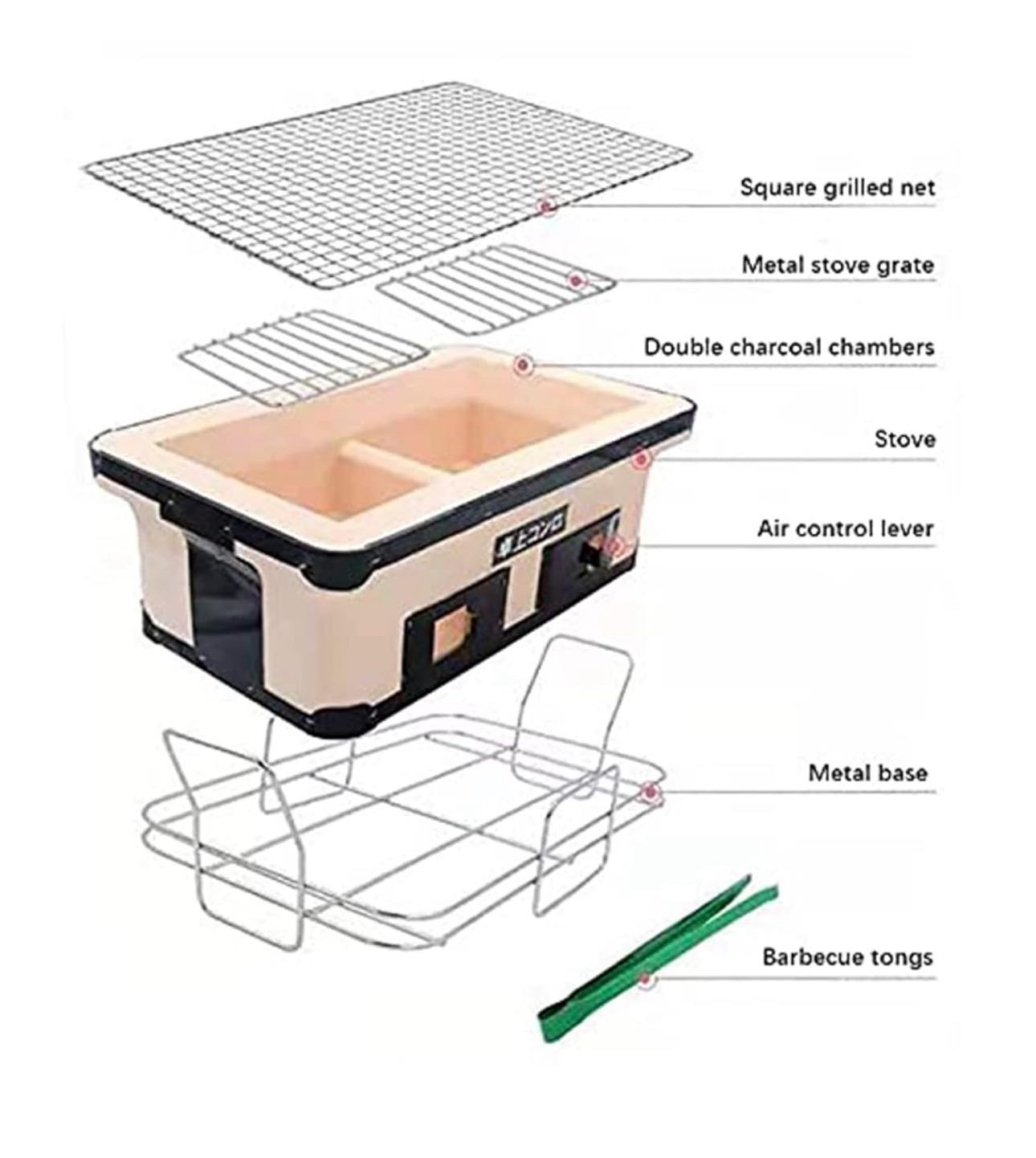 Rectangular Japanese Ceramic Clay Charcoal Grill, Mini Grill Stove with Charcoal Grate and Stand for Indoor and outdoor - Chefcoca