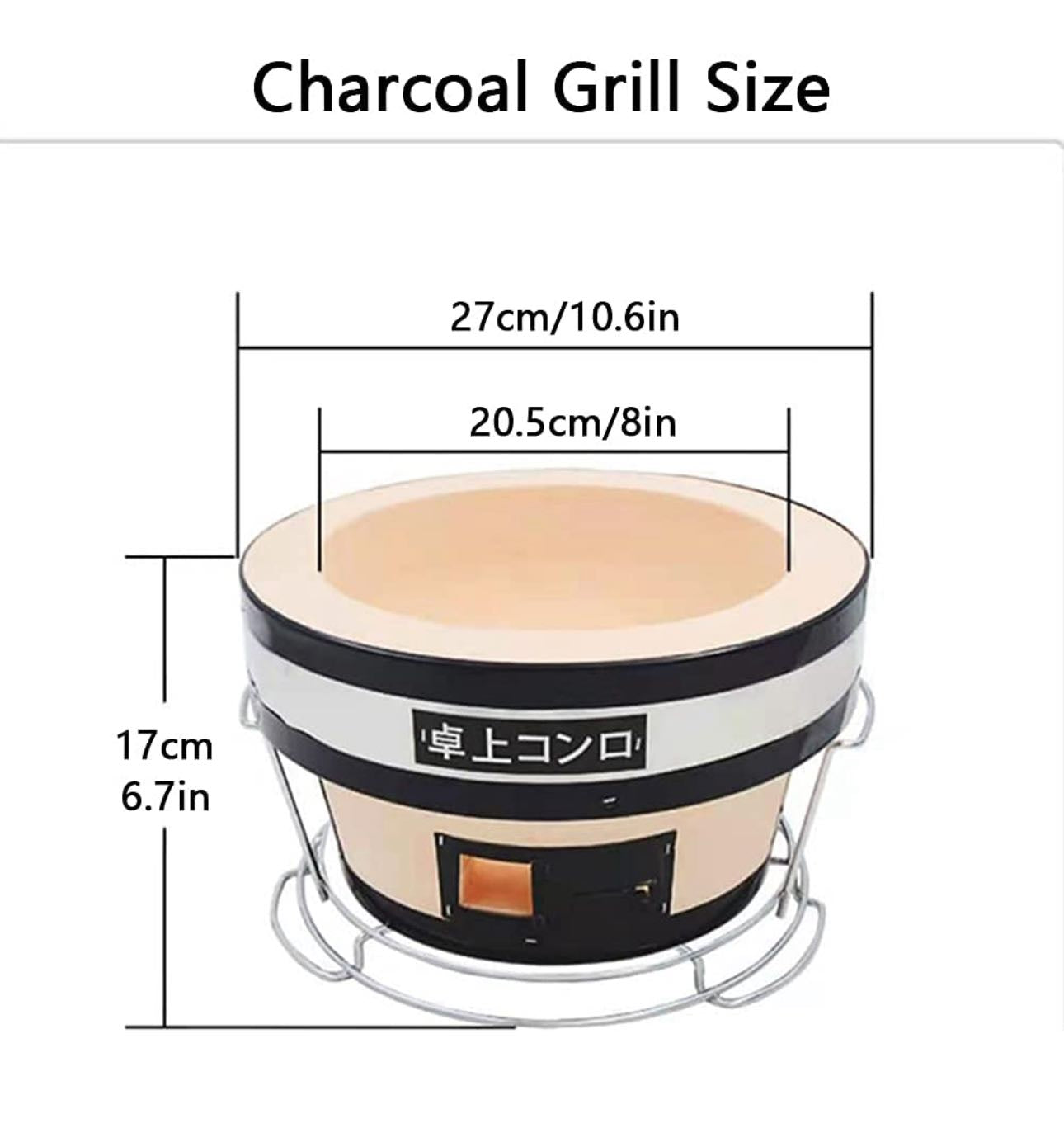 Round Japanese Ceramic Clay Charcoal Grill, Mini Grill Stove with Charcoal Grate and Stand for Indoor and outdoor - Chefcoca