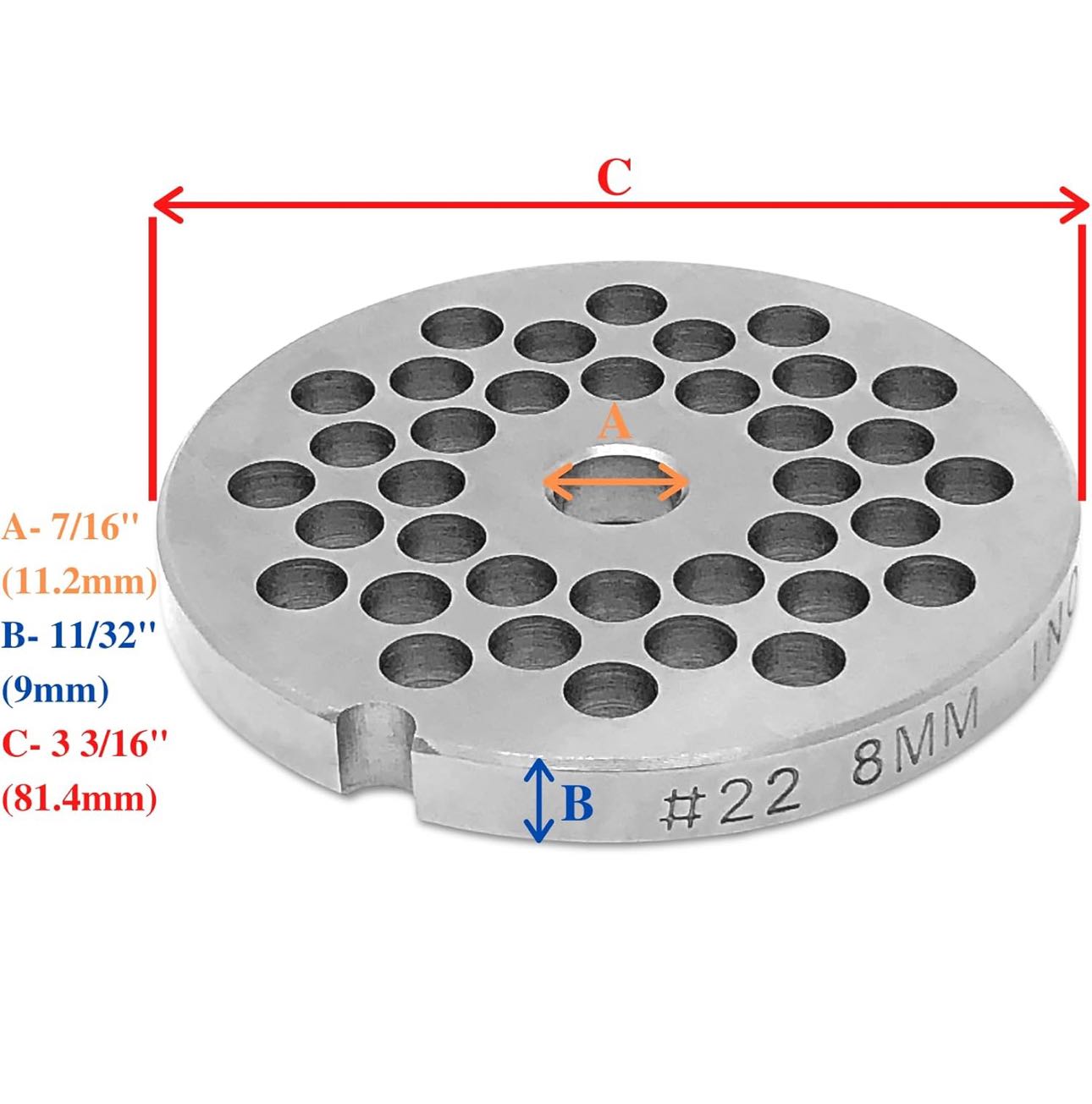 #22 Meat Grinder Plate 8mm Holes (MG-2208MM)