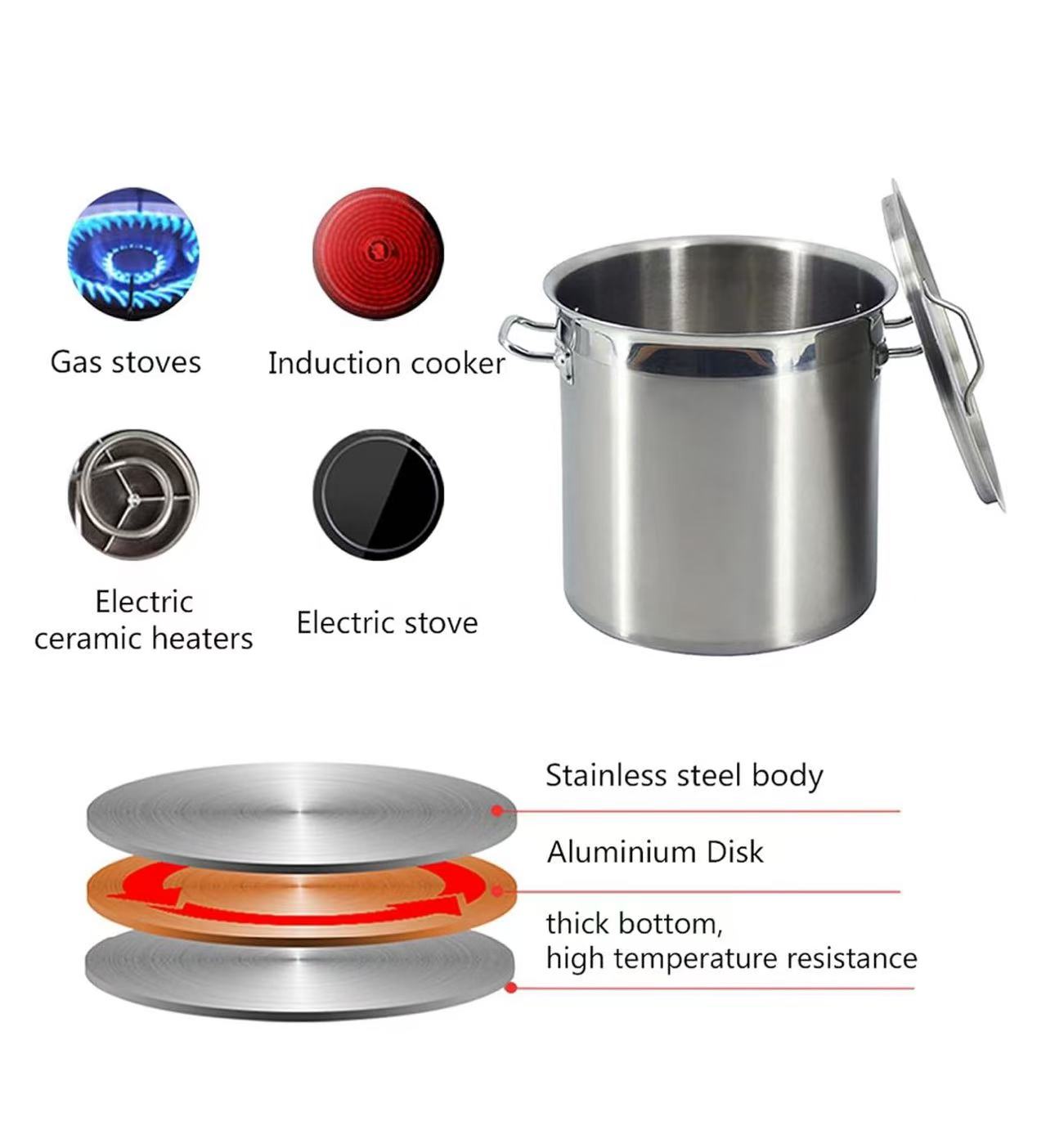 Sub-equip, SSSP-5030, Heavy-Duty Stainless Steel Stock Pot- 60 Quart - Chefcoca