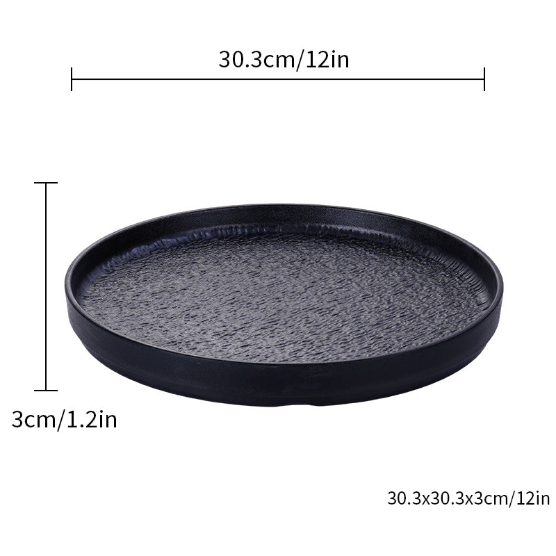 CHEFCO, 501712BL,11.9" Straight Rim Melamine Round Plate – Black Marble Finish, 11.93" Dia x 1.18"H