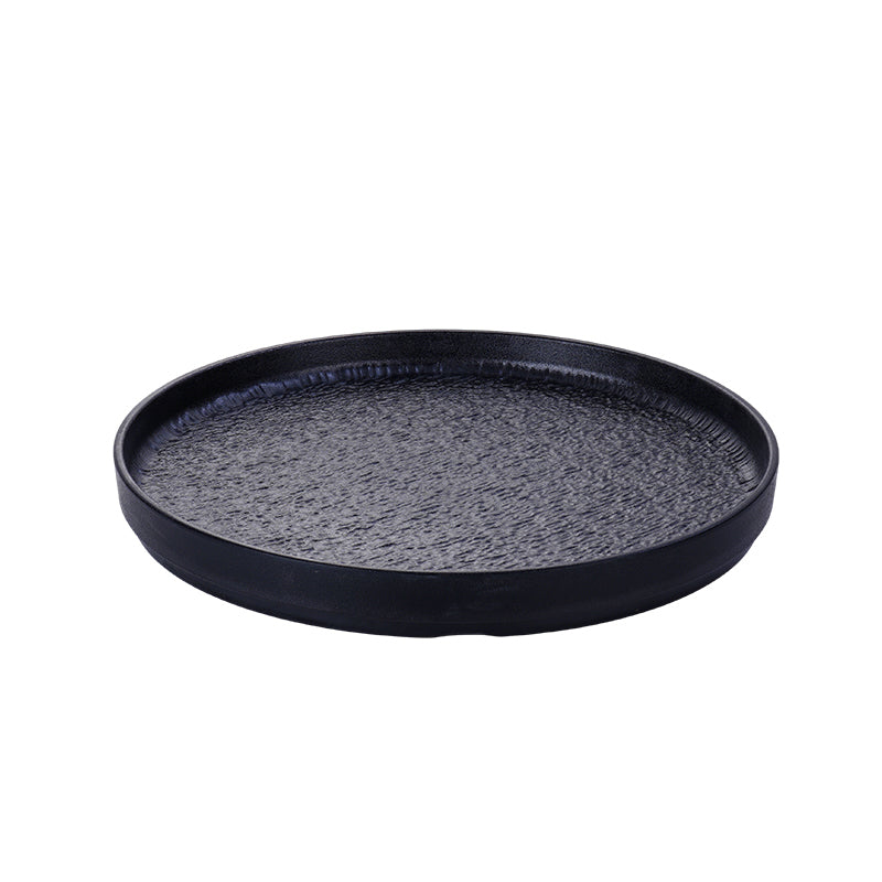 CHEFCO, 501780BL, 8" Straight Rim Melamine Round Plate – Black Marble Finish,  7.95" Dia x 0.87"H