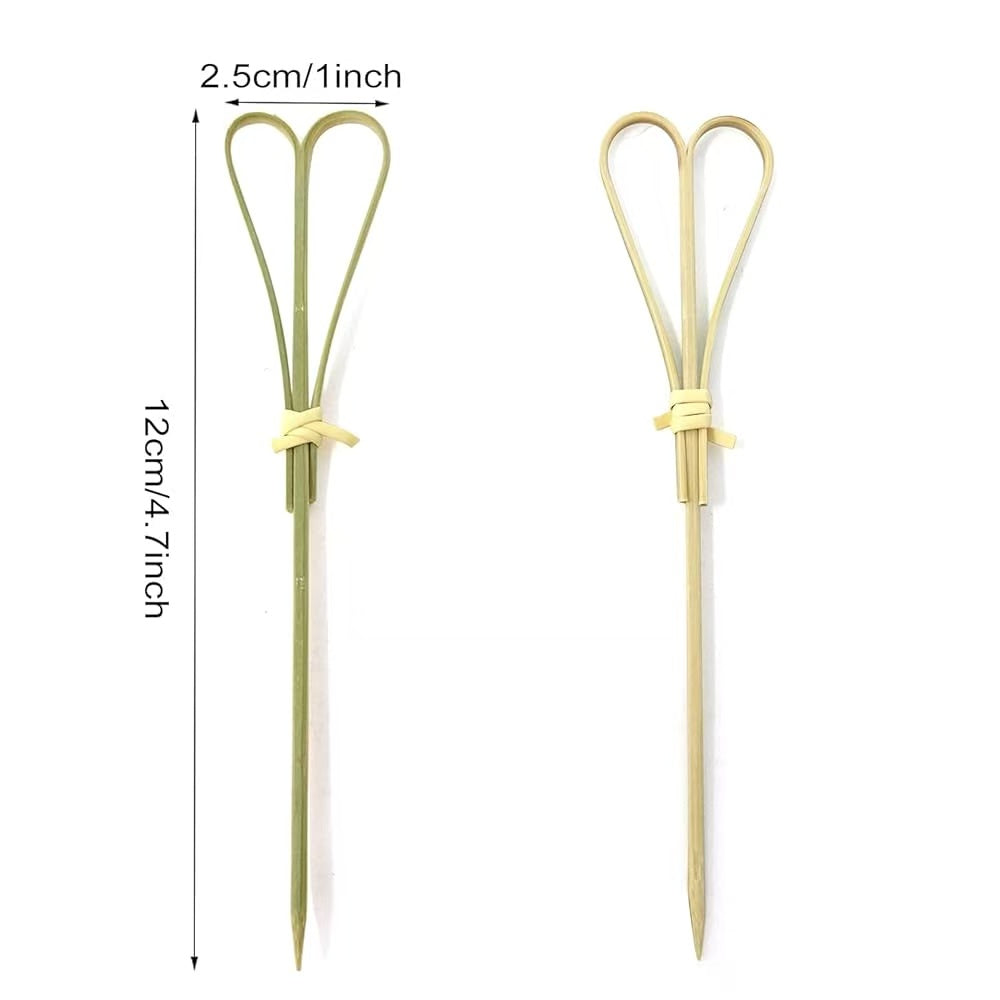CHEFCO, 12cm 4.7inch, Heart Shaped Cocktail Picks Bamboo Picks Skewers Toothpicks Sticks Appetizers Sandwich Fruit Picks (100PCS ) - Chefcoca