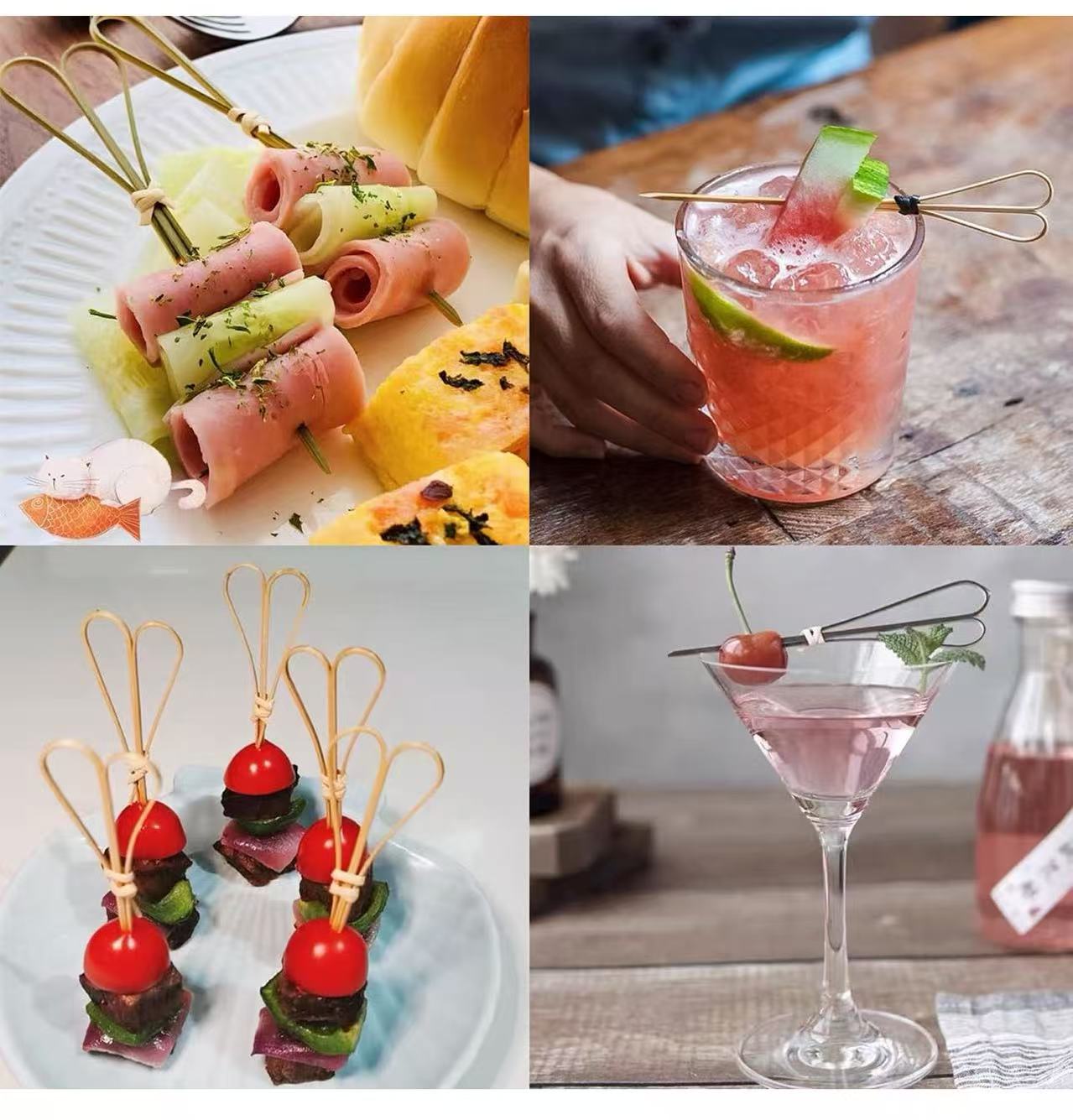 CHEFCO, 12cm 4.7inch, Heart Shaped Cocktail Picks Bamboo Picks Skewers Toothpicks Sticks Appetizers Sandwich Fruit Picks (100PCS ) - Chefcoca