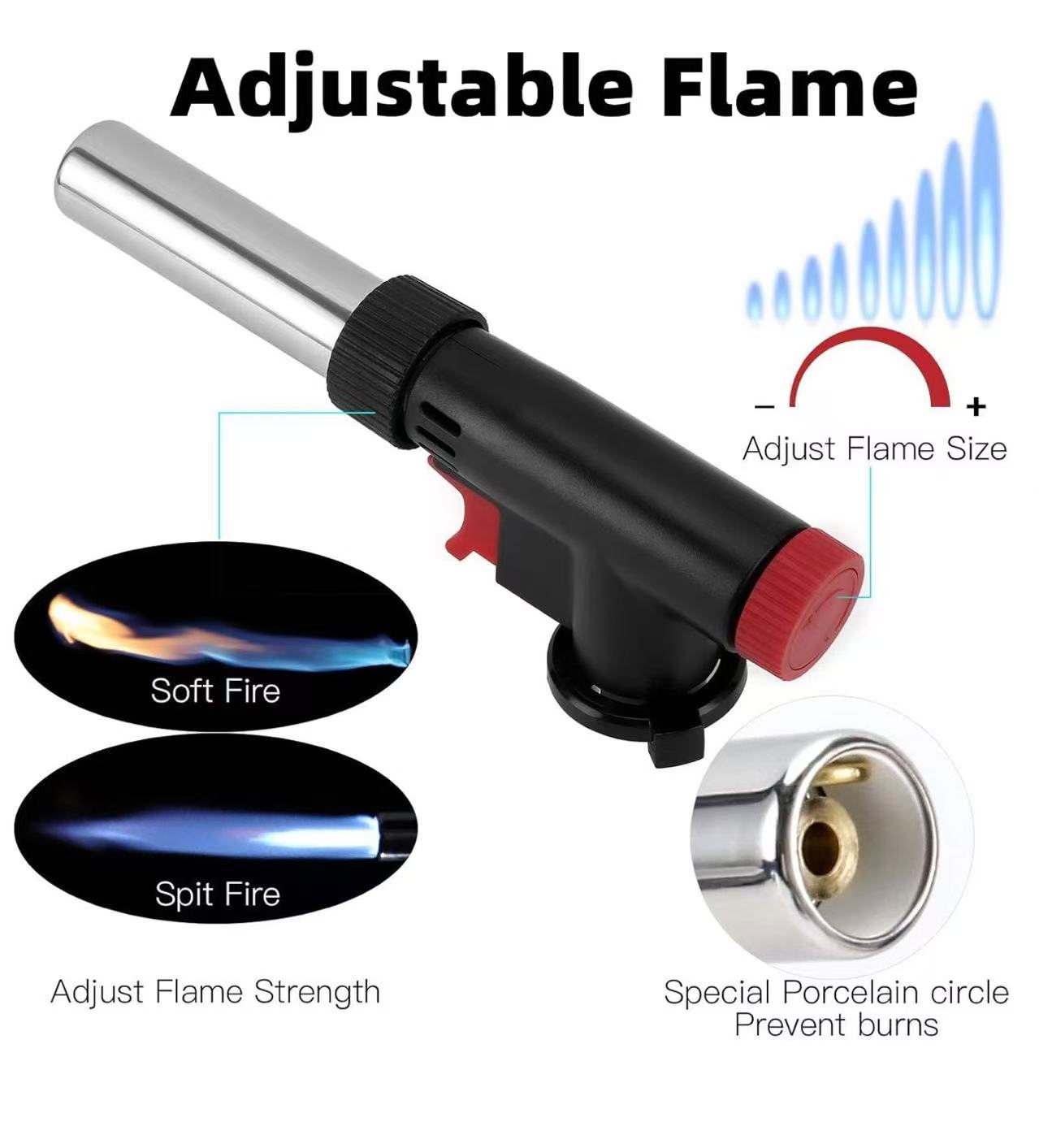 Sub-equip,rofessional Kitchen Blow Torches,Kitchen Cooking Torch Adjustable Flame Gas Torch Ignition Flamethrower Burner Baking, Cooking, Camping and BBQ (Butane Gas Not Included) - Chefcoca