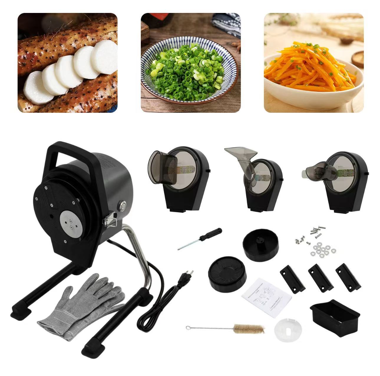 Chefco, Commercial Vegetable Chopper, 3 in 1 Electric Vegetable Cutter Commercial Spring Onion Slicer with 3 Feeding Ports and Shredding Knives - Chefcoca